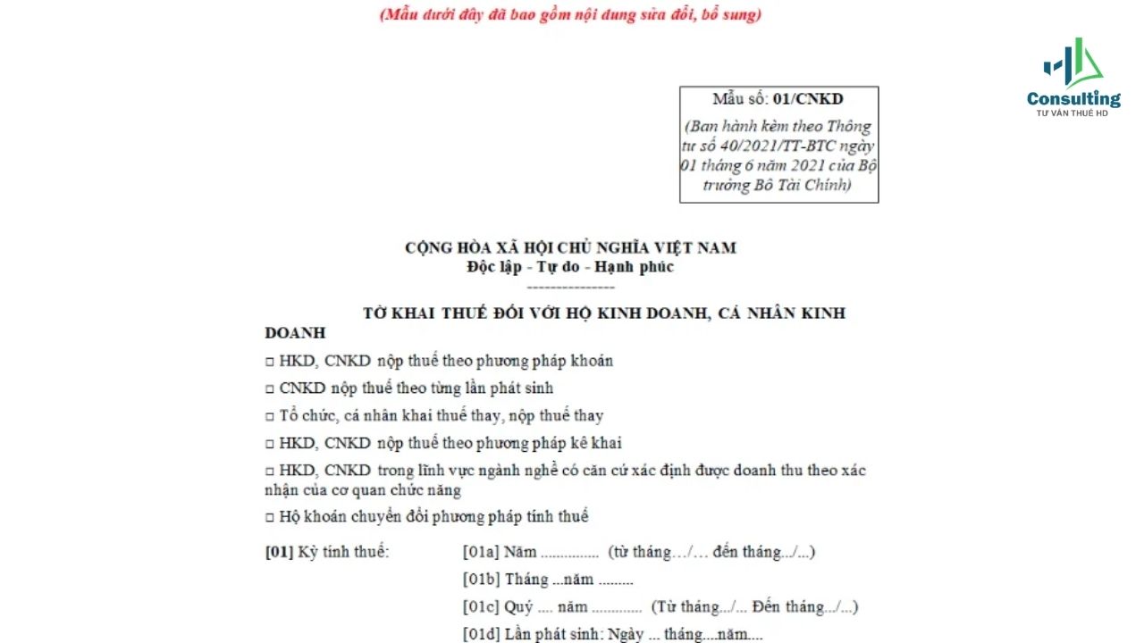 Mẫu tờ khai thuế hộ kinh doanh 2026 mới nhất – Đã được áp dụng